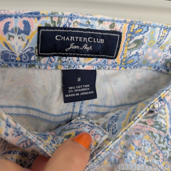 Charter Club Paisley Ankle Cropped Jeans Cotton Summer Resort Size 8 Pants - Picture 5 of 8